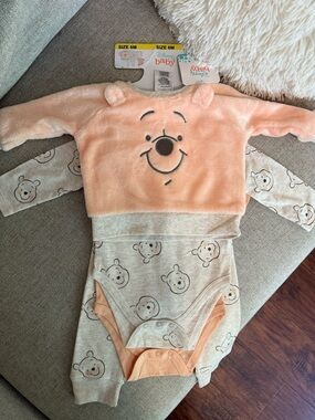 Disney Peach & Gray Winnie the Pooh Baby One-Piece Set